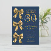 ゴールドコケットボウ セーブデート 30歳の誕生日 ネイビー 招待状 (スタンド正面)