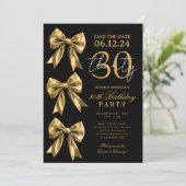 ゴールドコケットリボン セーブデート 30歳の誕生日 ブラック 招待状 (スタンド正面)