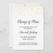 ゴールドコンフェッティカリグラフィー結婚式計画変更 招待状 (正面)