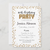 ゴールドコンフェッティグリッター 16歳の誕生日 招待状 (正面)