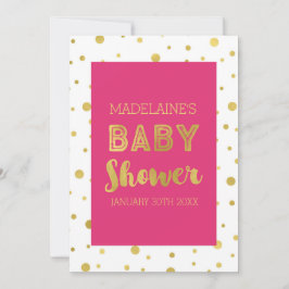 ゴールドコンフェッティフューシャピンクのベビーシャワー招待状 招待状