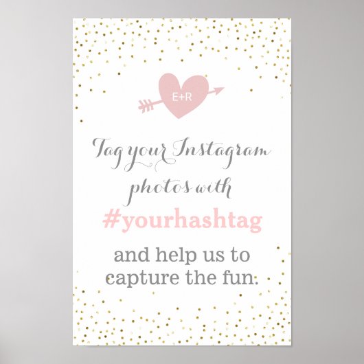 ゴールドコンフェッティ ウェディングフォト ハッシュタグサイン ポスター (正面)