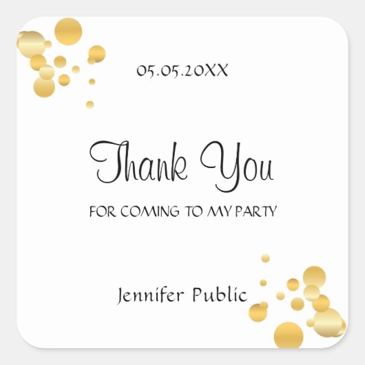 ゴールドコンフェッティ エレガント サンクス スクリプト テンプレート スクエアシール (正面)