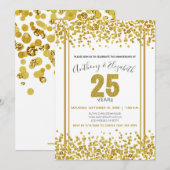 ゴールドコンフェッティ グリッター スタイル 25周年パーティー 招待状 (正面/裏面)