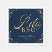 ゴールドコンフェッティ ネイビーブルー I Do BBQ 婚約パーティー スタンダードカクテルナプキン (正面)