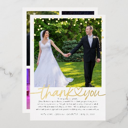 ゴールドコンフェッティ ハンドレタリング ウェディング サンクス 箔招待状 (正面/裏面)