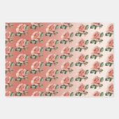 ゴールドコンフェッティ ピンクのバラの花嫁シャワー ラッピングペーパーシート (正面3)