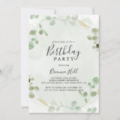 ゴールドコンフェッティ ユーカリの葉の誕生日パーティー 招待状 (正面)