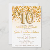 ゴールドコンフェッティ 10周年結婚記念日招待状 招待状 (正面)