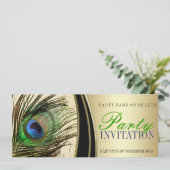 ゴールドサテン スタイリッシュなペコックの羽根の招待状 招待状 (スタンド正面)