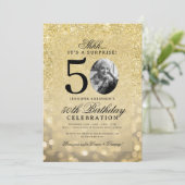 ゴールドサプライズ フォト グラム 50歳の誕生日 招待状 (スタンド正面)