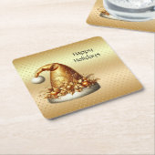 ゴールドサンタ帽ホリデーペーパーコースター スクエアペーパーコースター (アングル)