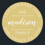 ゴールドサークルスクリプト オリジナルの差出人住所を作成 ラウンドシール<br><div class="desc">背景色を変更可能 オリジナルの差出人住所シールを作成</div>