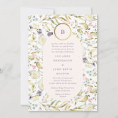 ゴールドサークルモノグラム ワイルドフラワー オーバル ウェディング 招待状 (正面)