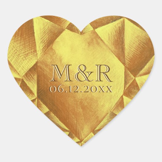 ゴールドシトリンの水彩ハート ウェディングアニバーサリー ハートシール (正面)