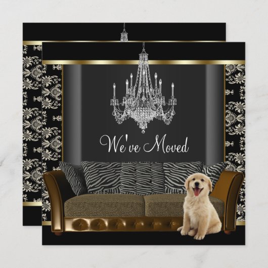 ゴールドシャンデリア ブラックダマスク 住所変更 案内状 (正面/裏面)