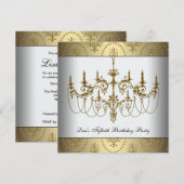 ゴールドシャンデリア 女性 クラシック 50歳の誕生日 招待状 (正面/裏面)