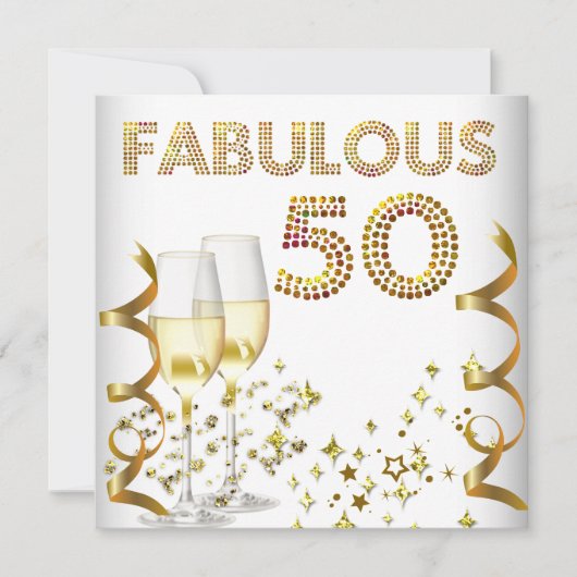 ゴールドシャンパンお誕生日おめでとう 50歳 招待状 (正面)