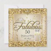 ゴールドシャンパンでお祝い 50歳の誕生日パーティー 招待状 (正面)