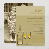 ゴールドシャンパンチェアーズ 50周年結婚記念日 招待状 (正面/裏面)