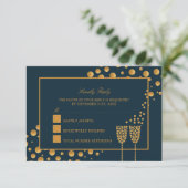 ゴールドシャンパンバブル - 青と金 - 結婚式 出欠カード (スタンド正面)