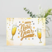 ゴールドシャンパン新年手書きホリデー 招待状 (スタンド正面)