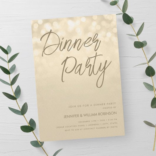 ゴールドシャンパン ライト スクリプト ディナー パーティー 招待状