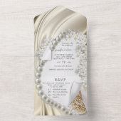 ゴールドシルクとパールが一つになったウェディング招待状 オールインワン招待状 (内側)