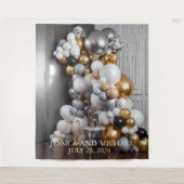 ゴールドシルバーバルーンウォール　誕生日記念日 タペストリー (正面)