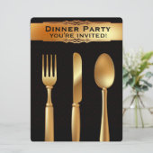 ゴールドシルバー食器 - フォーマルなディナーパーティーの招待状 招待状 (スタンド正面)