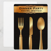 ゴールドシルバー食器 - フォーマルなディナーパーティーの招待状 招待状 (正面/裏面)