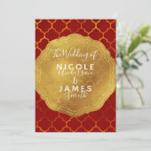 ゴールドシールホイルの鮮やかな赤いインドとモロッコの結婚式 招待状 (スタンド正面)