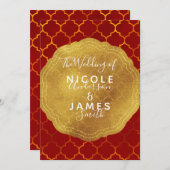 ゴールドシールホイルの鮮やかな赤いインドのモロッコの結婚式 招待状 (正面/裏面)