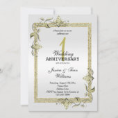ゴールドジェム、グリッター&プラチナ 1周年結婚式 招待状 (正面)