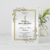 ゴールドジェム、グリッター&プラチナ 1周年結婚式 招待状 (スタンド正面)