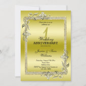 ゴールドジェム＆グリッター 1周年結婚記念日 招待状 (正面)