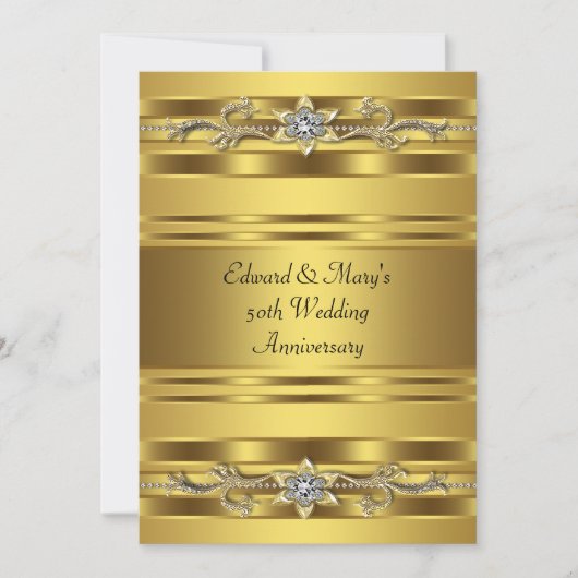 ゴールドジュエリー エレガント ゴールド 50周年 結婚記念日 招待状 (正面)