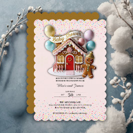 ゴールドジンジャーブレッドハウスベビーシャワー 招待状