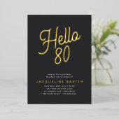 ゴールドスクリプトのハロー 80歳の誕生日パーティー 箔招待状 (立ち正面)