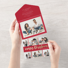 ゴールドスクリプトの楽しいクリスマス マルチフォト ホリデー アルバム オールインワン招待状