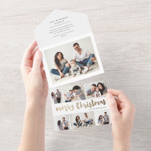 ゴールドスクリプトの楽しいクリスマス マルチ写真ホリデーアルバム オールインワン招待状 (貼ってはがせる)