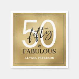 ゴールドスクリプトの50歳の誕生日おめでとう Fifty & Fabulous スタンダードカクテルナプキン