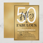 ゴールドスクリプトの50歳の誕生日おめでとう Fifty & Fabulous 招待状 (正面/裏面)