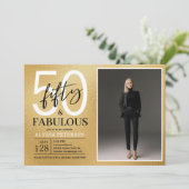 ゴールドスクリプトの50歳の誕生日お祝い写真 招待状 (スタンド正面)