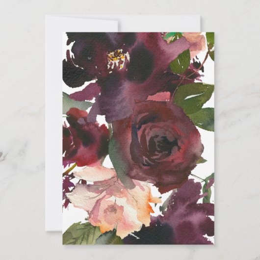 ゴールドスクリプトの「持つことと保持すること」バースデイ ブルゴンディーフローラル 招待状 (裏面)