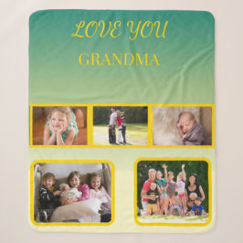 ゴールドスクリプトの「Love You Grandma」コラージュ シェルパブランケット