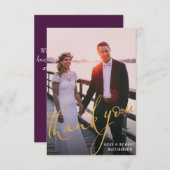 ゴールドスクリプトウェディング感謝フォトカード サンキューカード (正面/裏面)