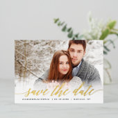 ゴールドスクリプトフォト セーブザデート ゴールドホイル仕上げ 箔招待状 (立ち正面)