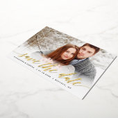 ゴールドスクリプトフォト セーブザデート ゴールド箔 箔招待状 (回転した状態)