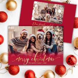 ゴールドスクリプトレッド2枚の写真のクリスマス シーズンカード